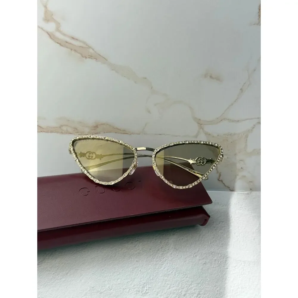 NEW Gucci GG1569S Gold Cat Eye Crystal Sunglasses $1300